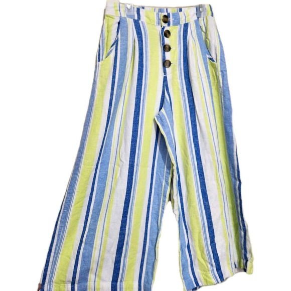 Ana A New Approach Linen Pants Size XS Green Blue Striped With Pockets - Picture 8 of 11